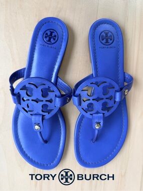 Tory Burch Royal Blue Miller Leather Sandals - Size 8.5 EUC